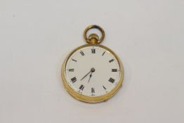 A CONTINENTAL 18 CARAT GOLD POCKET WATCH, the white enamel dial with Roman numerals,