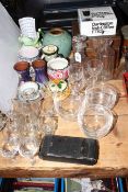 Various glassware, pottery, Halcyon Days enamel box, Cosmos radiophone, camera,