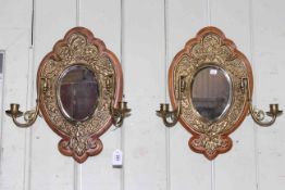 Pair brass mounted mirror wall sconces