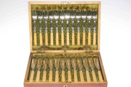 Mahogany cased set of engraved EP 60 fish eaters