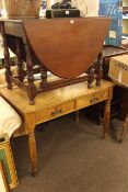Late Victorian oak two drawer side table and turned leg drop leaf dining table (2)