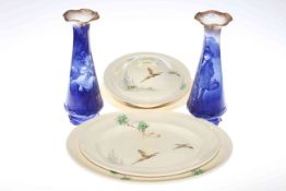 Pair of Doulton Burslem Flo Blue children vases and Royal Doulton 'The Coppice' tureen and three