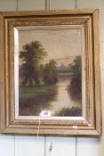 Victorian oil painting, River in Landscape, signed Cole,