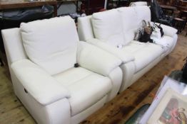 Calia Italia leather three piece lounge suite comprising three seater settee with one seat electric