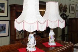 Pair Continental porcelain figure table lamps