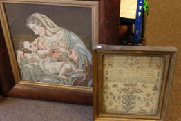 Framed sampler with religious text, Alice Wood 1848, rosewood framed religious needlework,