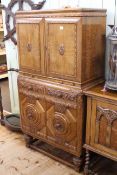 1920's carved oak Lees style four door cocktail cabinet,