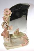 Royal Dux table mirror modelled as girl with floral basket above a recessed well