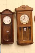 1920's/30's oak cased wall clock and modern wall clock