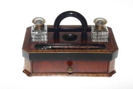 Victorian inlaid desk stand with crystal inkwells