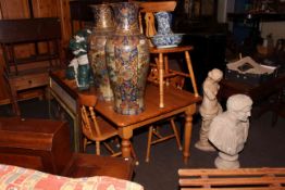 Large pair of pottery vases, classical figure and bust, toilet jug and bowl, large pot dog of fo,