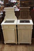 Pair part painted pot cupboard with inset glass tops