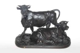 Bronze sculpture of bull and cow