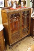 1920's carved oak Lees style two door china cabinet,