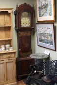 Antique mahogany eight day longcase clock having painted arched dial (in need of restoration)
