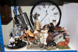 Knife block and knives, large wall clock, animal figures,