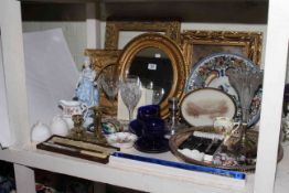 Gilt mirror and picture frames, various china and glass,