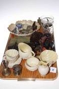 Belleek teaware, Oriental stands, ebony elephants, snuff boxes, glassware,