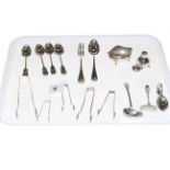 Collection of silver to include spoons, tongs, salt,