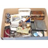 Box of collectables including lighters, netsuke,