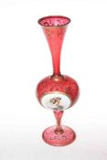 Bohemian gilt on ruby glass vase with female portrait