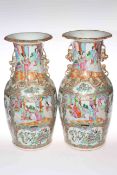 Pair large Cantonese polychrome vases decorated with panels of figures, birds and foliage, 46cm,