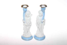 Pair of Continental porcelain figural candlesticks, each with incised mark and no.