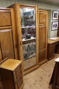 Late Victorian ash breakfront mirror door centre wardrobe,