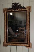 Victorian rectangular gilt framed mirror with bird and foliate crest,