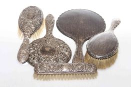 Five silver backed dressing table articles