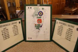 Framed Wimbledon Lawn Tennis plan and two framed seating signs