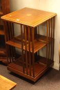 Mahogany and satinwood inlaid two tier revolving bookcase