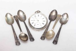 Fattorini silver pocket watch and six silver spoons