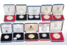 Collection of ten boxed UK silver proof coins with certificates