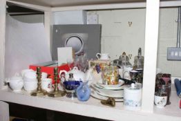 Collection of glass and china, metalware, cigarette and tea cards,