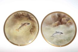 Pair of Royal Doulton fish plates, Brook Trout and Salmon, each signed J.