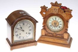 Two oak mantel clocks