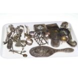 Collection of mostly silver to include spoons, cigarette cases, toast rack, napkin rings,