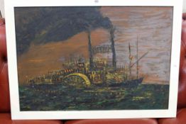 Kenneth Rowden, Mississippi Steam Boat, oil on board, framed, 51.