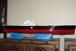 Part made model of US Cargo ship with box of pieces