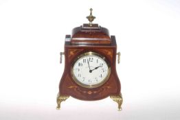 Edwardian inlaid and brass mounted mantel clock, signed Walker & Hall, 25.