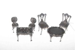 Six pieces of silver miniature furniture