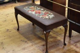 Floral needlework double stool on cabriole legs