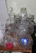 Glass baskets, decanters, bowls,