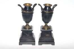 Pair late Victorian gilt metal mounted urn vases
