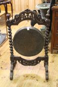 Victorian carved oak dinner gong with twist pillars