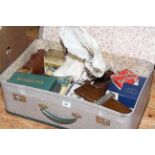 Suitcase of collectables including lighters, dominoes, coins,