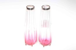 Pair of silver rimmed ruby tinted spill vases