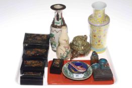 Collection of Oriental ware including vases, boxes,