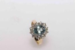 18 carat gold, aquamarine and diamond ring,